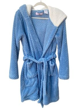 Chic Nite Cozy Plush Hooded Bathrobe in Light Blue One Size
